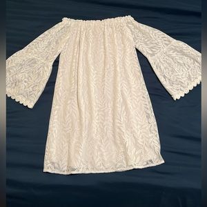 Lilly Pulitzer Nevie Dress White Swirling Leaf Lace Off Shoulder